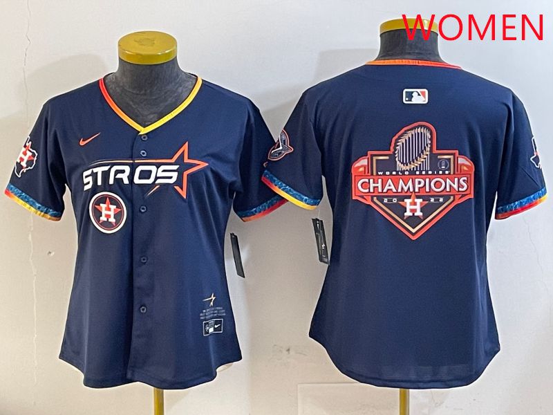 Women Houston Astros Blank Drak Blue Fourth generation Joint Name 2025 Nike MLB Jersey style 15